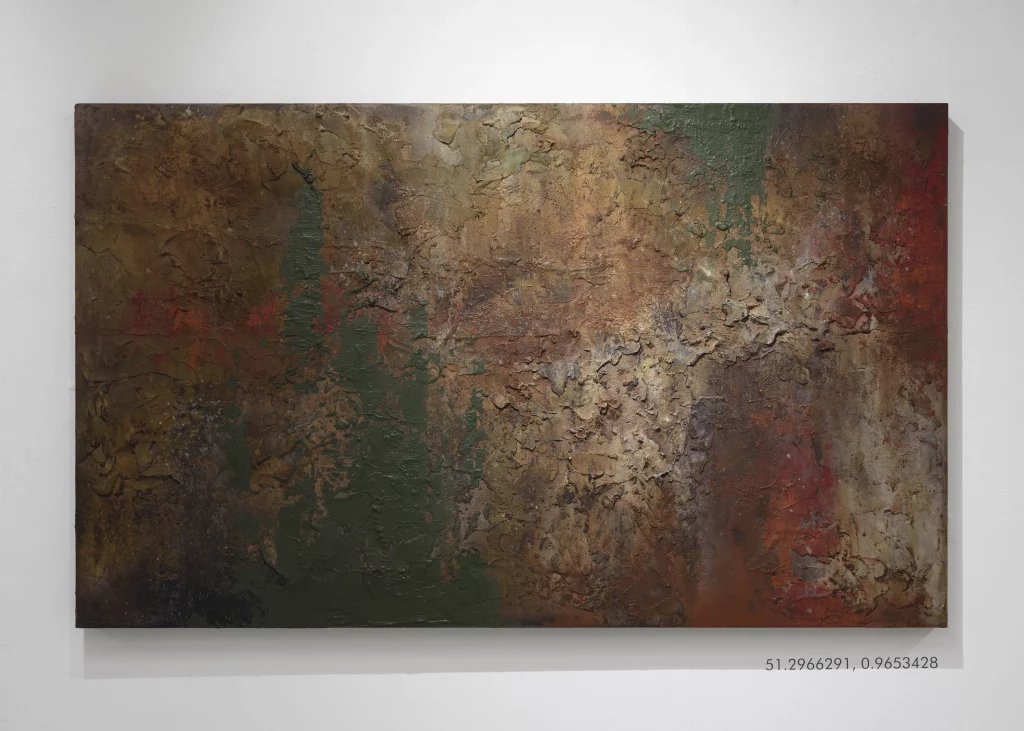 An Image showing a master piece of art using natural materials and textures, coloured in earthy rust reds, greens and browns by the wonderful artist Kim O'Neil.